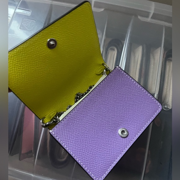 Coach Mini Wallet On Chain Bag in Colorblock Bright Yellow/Mandarin Leather NWT - Picture 11 of 11